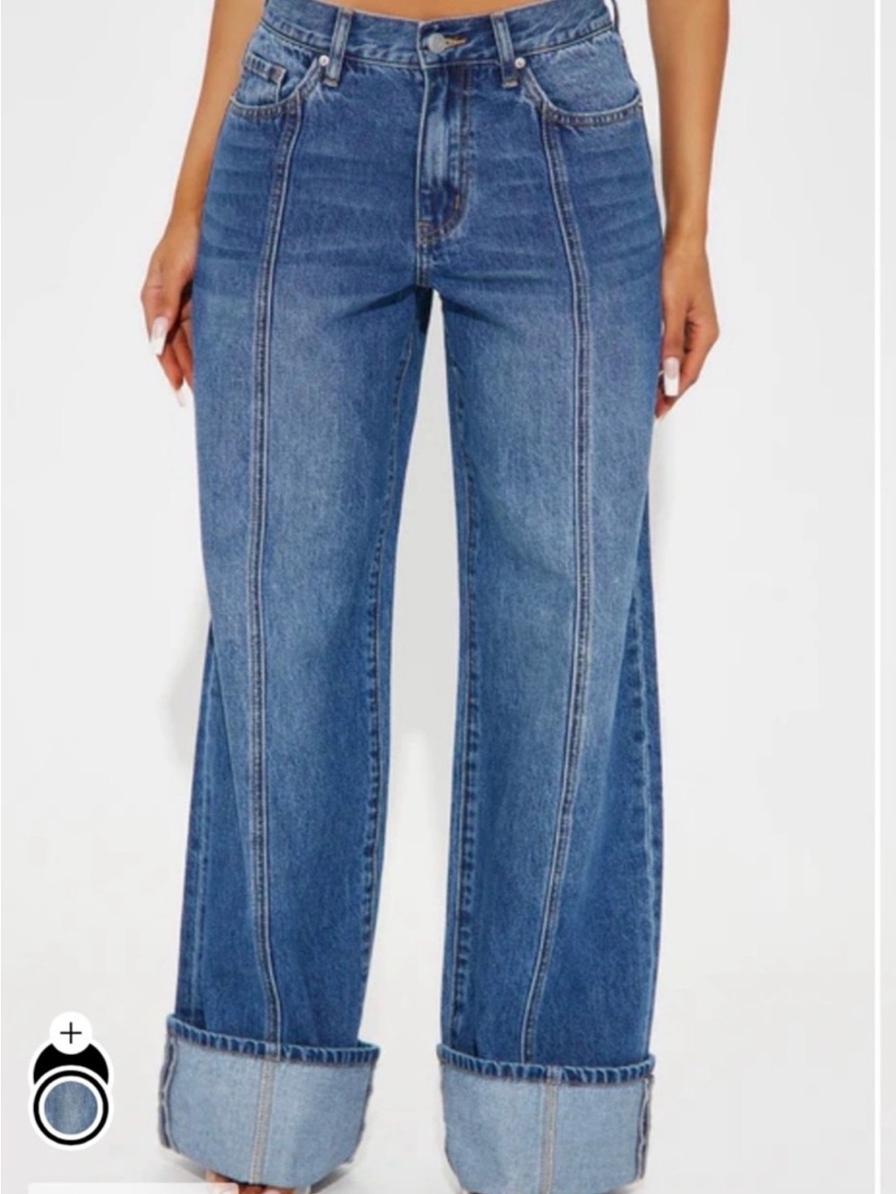 Fashion Nova Blue Wide-Leg Seam Detail Jeans